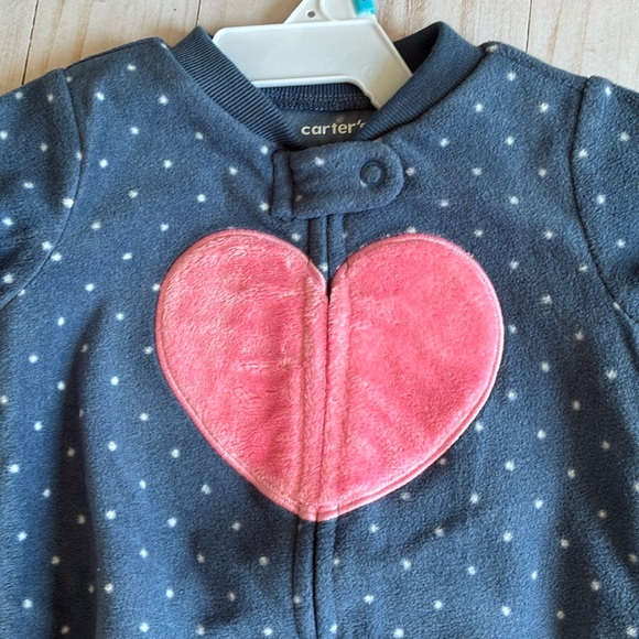 NWT Carters Polka Dot Blue Pink Heart Footed Fleece Cozy Warm Girls Sleeper 6M - Picture 4 of 7
